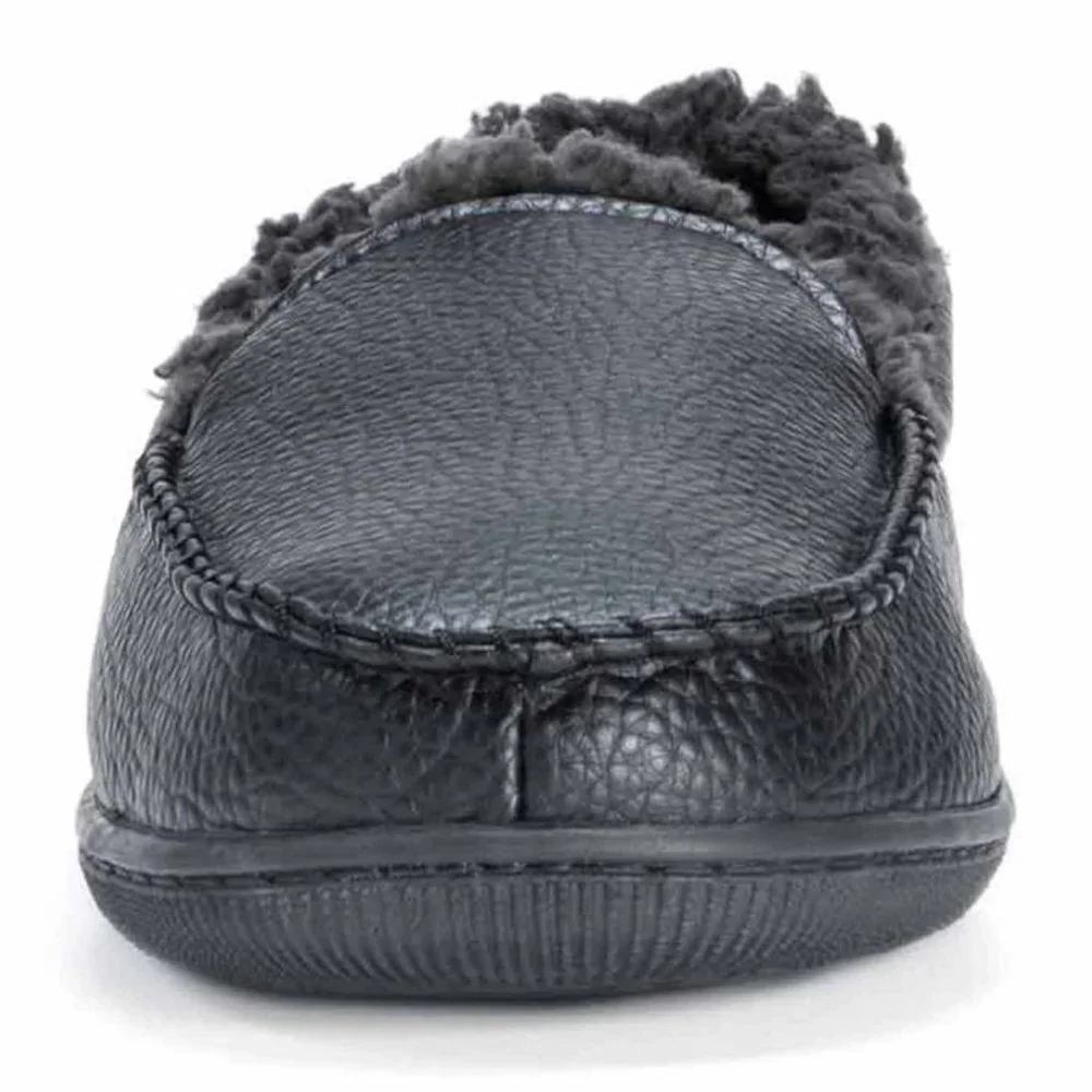 Muk Luks Moccasin Slippers Black‎ Faux Leather Fur